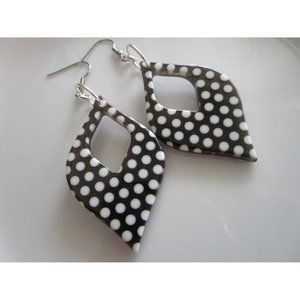 Teardrop polka dot earring dangle black white polka dot nickel free posts dangle